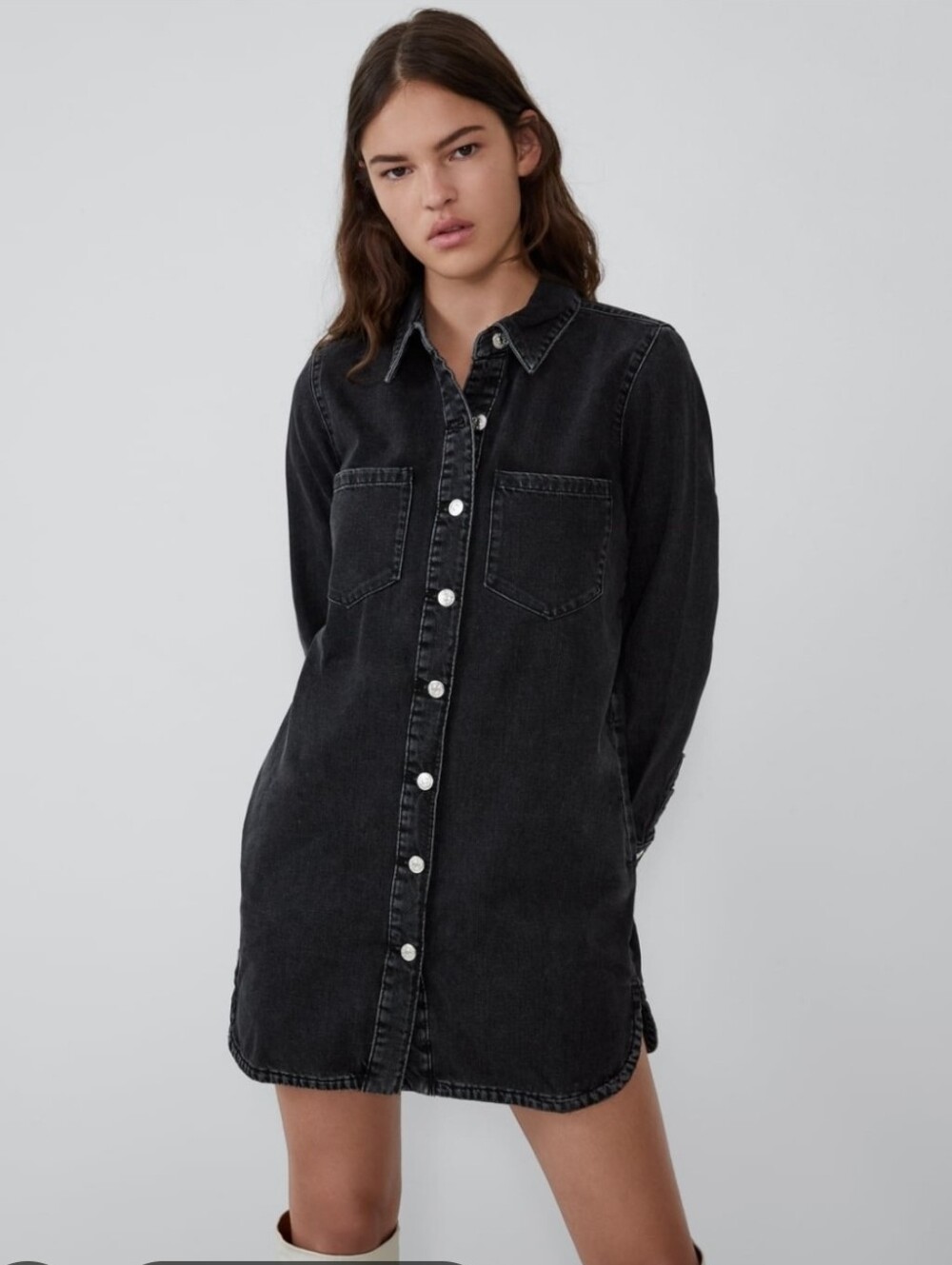 Zara Black Button Up Denim Mini Dress Size S